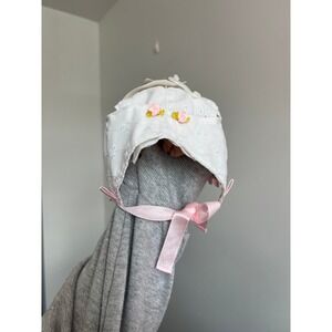 Vintage NWT Toby NYC Infant Girl Pink Rose White Eyelet Bonnet Hat 12" Cottageco